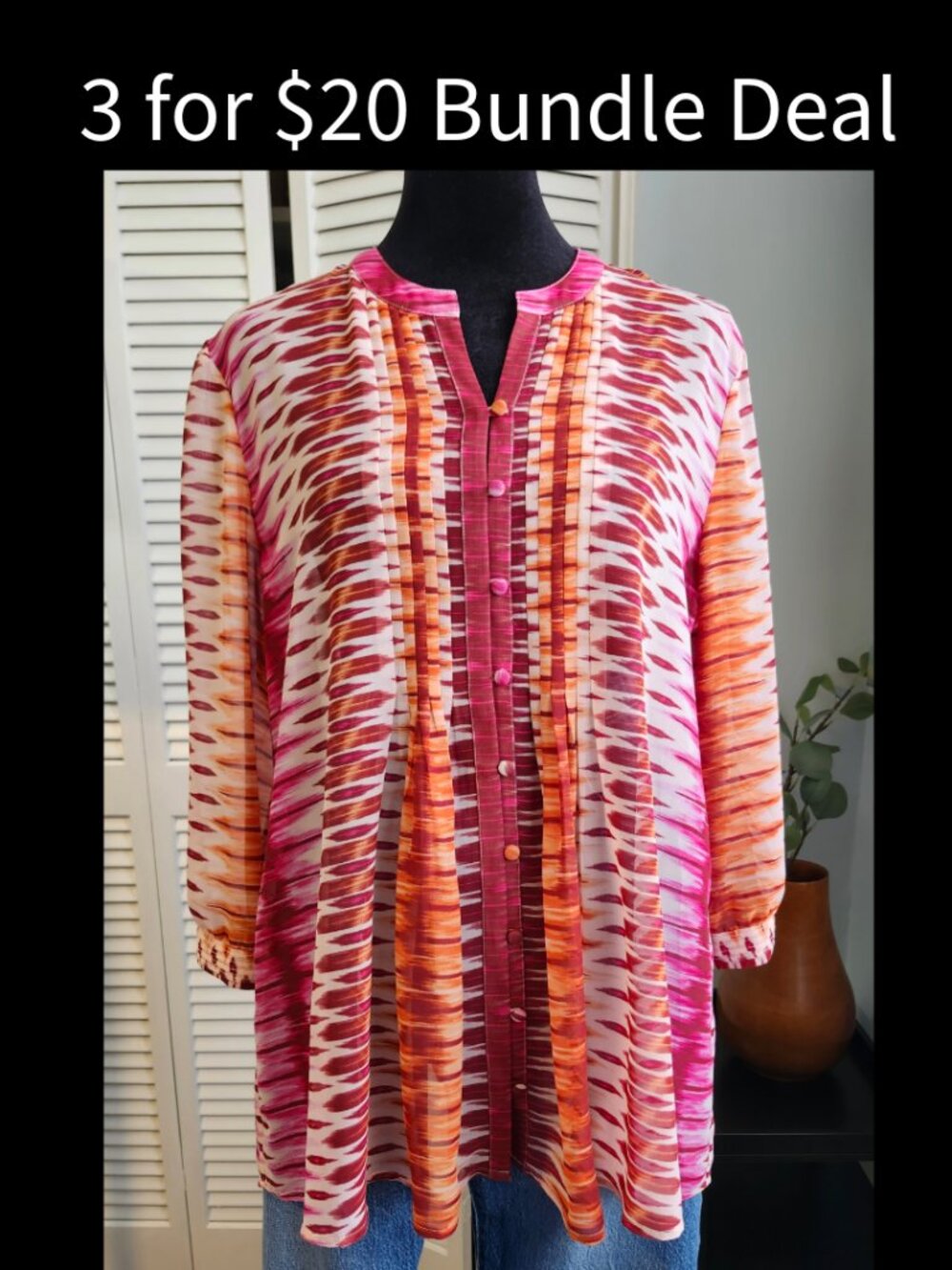 Chico's Chiffon Top Medium Pink & Orange Semi Sheer NWT $89